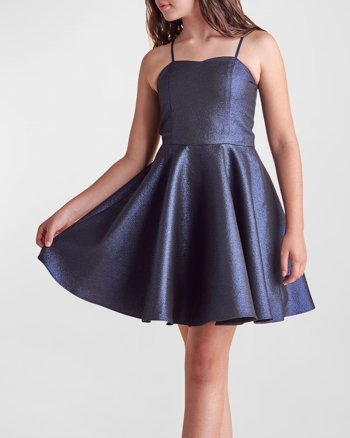 Un Deux Trois Kids' Girl's Solid Satin Sweetheart Dress In Cobalt