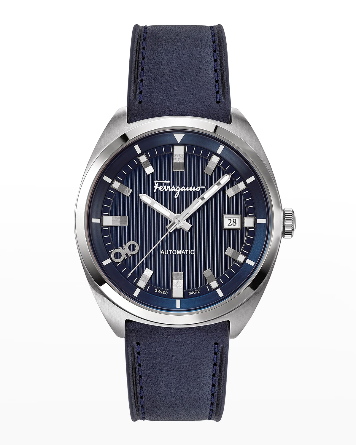 Salvatore ferragamo blue guilloche discount dial leather strap men's watch