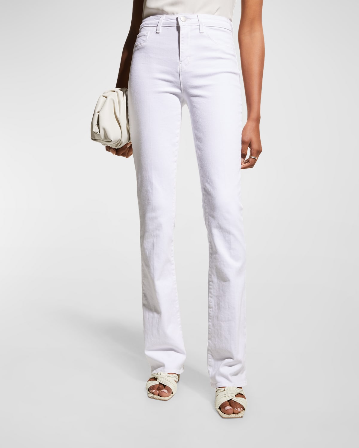Shop L Agence Selma Slim Bootcut Jeans In Blanc