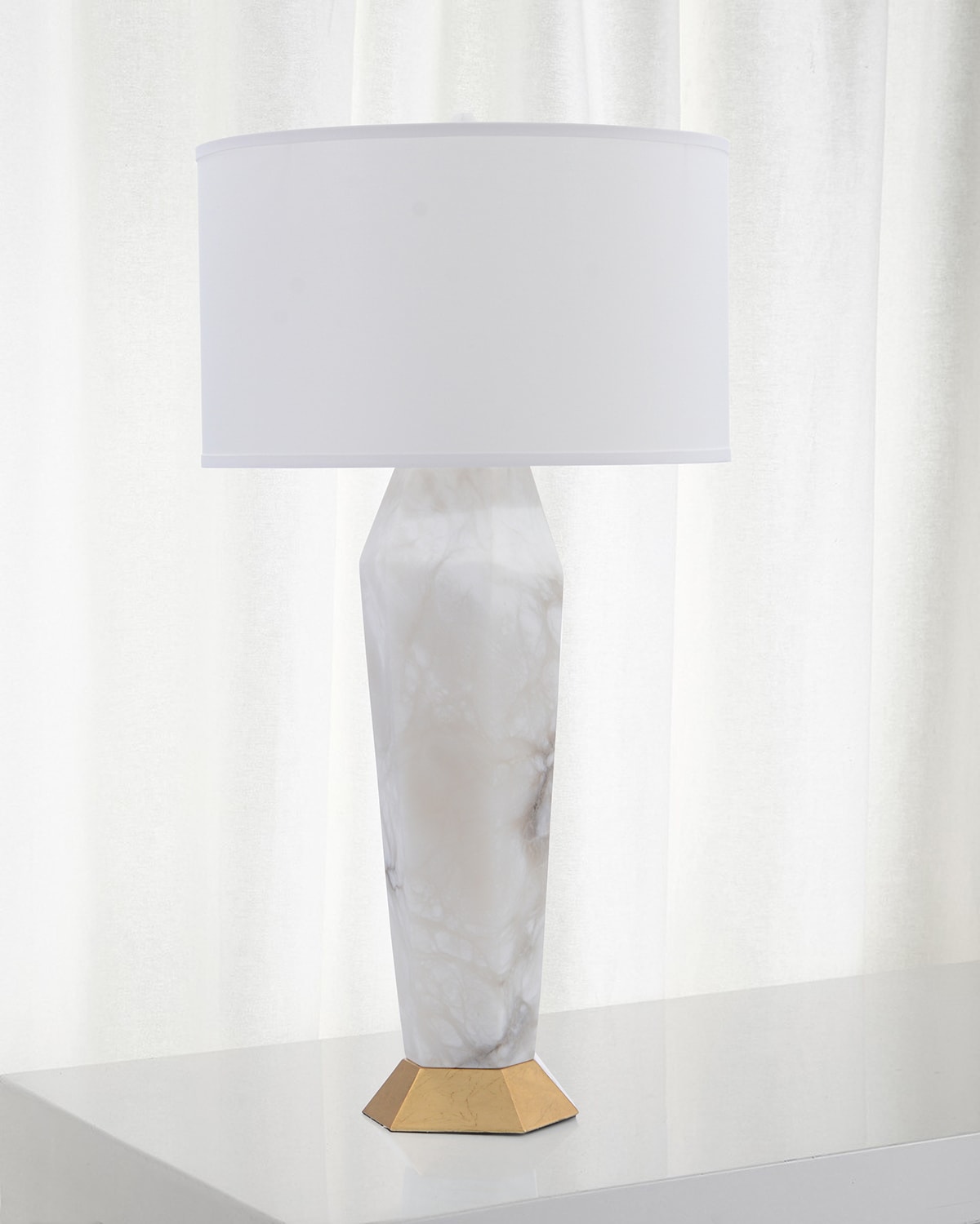 John-richard Collection Marble & Gold Leaf Hexagon 39" Table Lamp In White