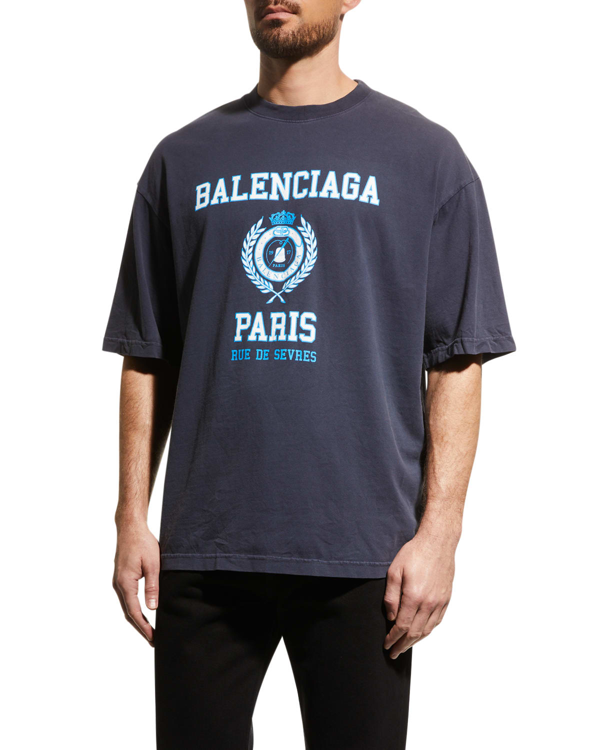 Balenciaga Men's Regular-fit Logo T-shirt In Marine Blue