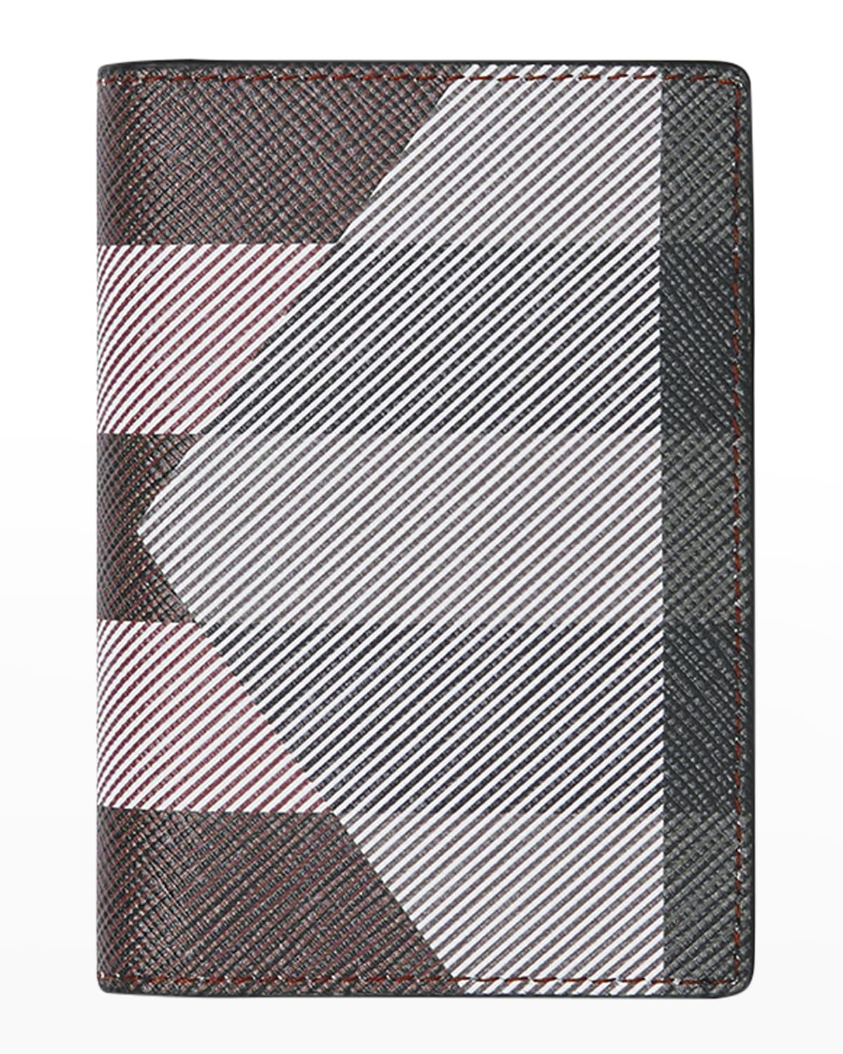 Men's Geometric Check Leather Folding Card Case