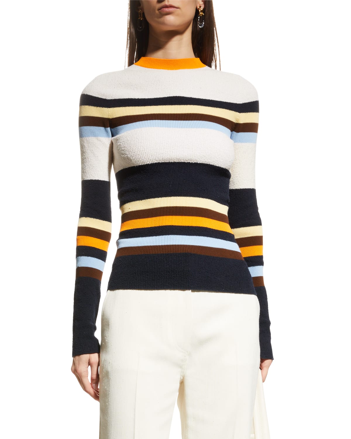Victoria Beckham Striped Stretch Cotton-blend Sweater In Multi