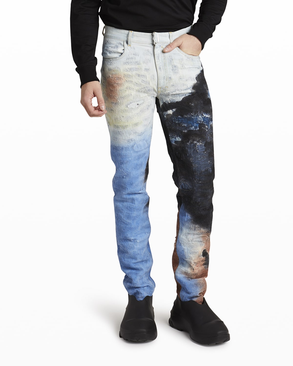 GIVENCHY MEN'S DISTRESSED PAINTED JEANS