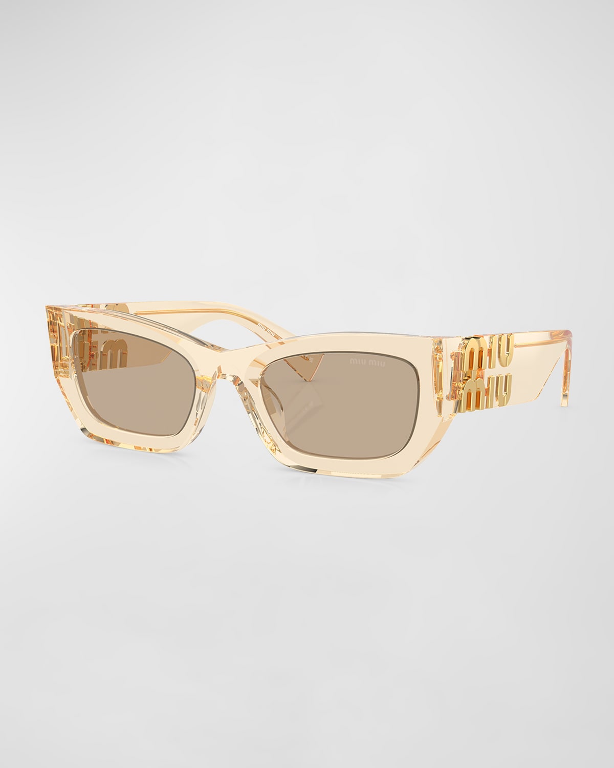 Miu Miu Logo Rectangle Acetate Sunglasses In Light Brown