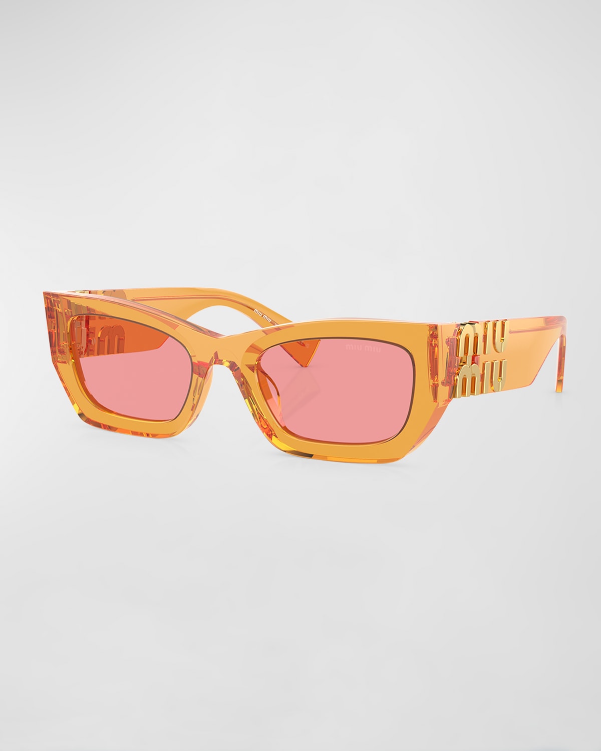 Shop Miu Miu Logo Rectangle Acetate Sunglasses In Orange