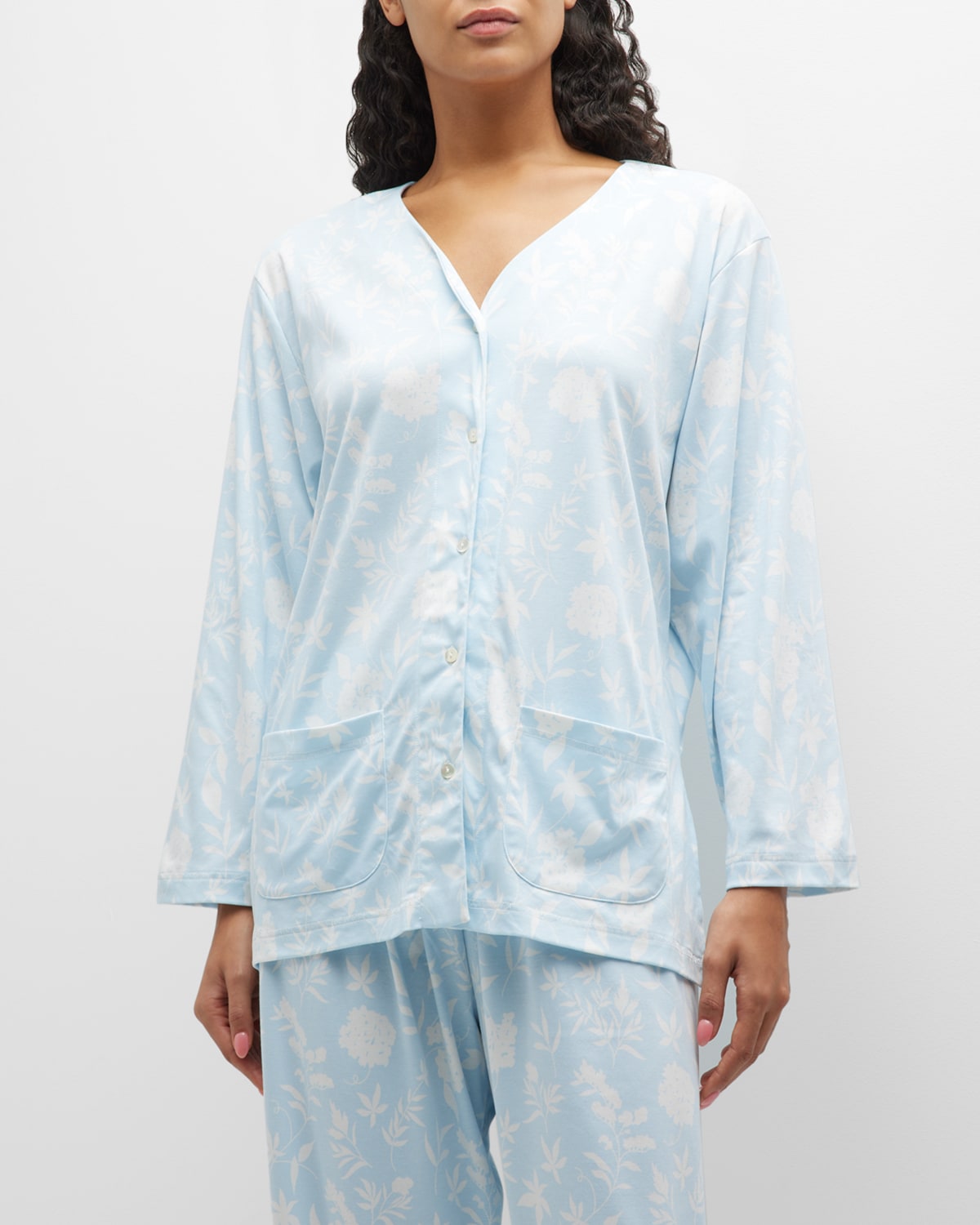 P Jamas Butterknit Floral-print Pajama Set In White Flowers On