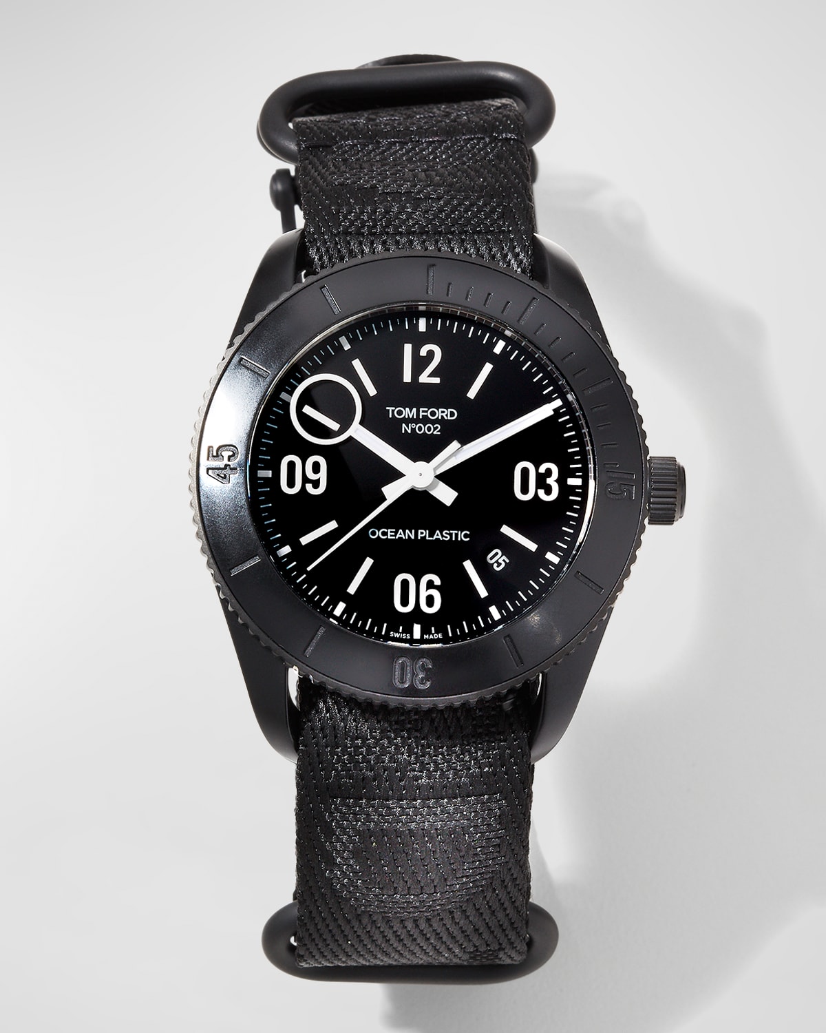 Tom Ford 002 43mm Stainless Steel And Recycled-canvas Jacquard Watch In Black