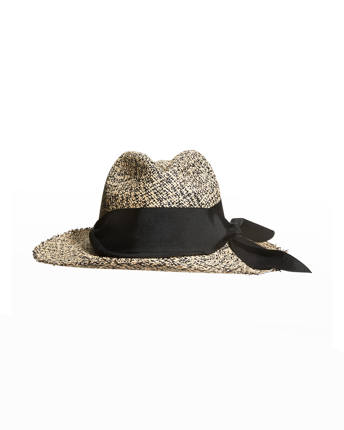 Sensi Studio Bicolor Ribbon Straw Panama Hat In Natural Black