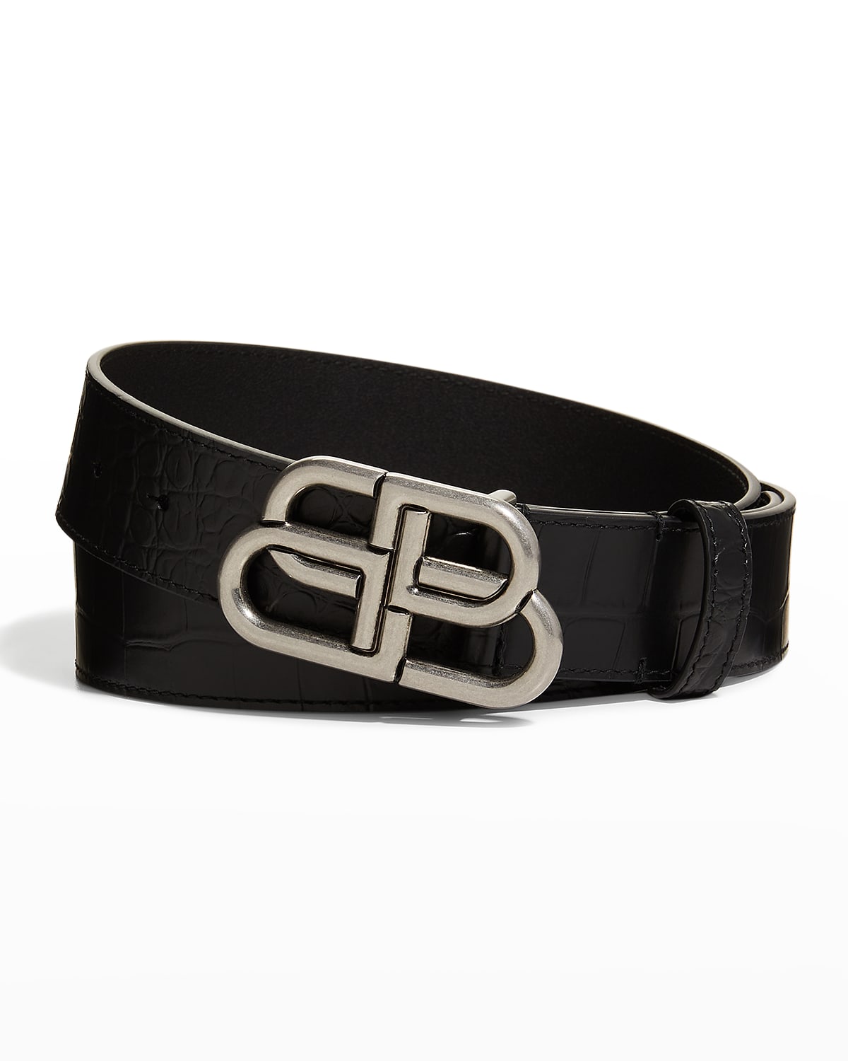 Balenciaga Men's Bb-logo Leather Belt In Noir | ModeSens