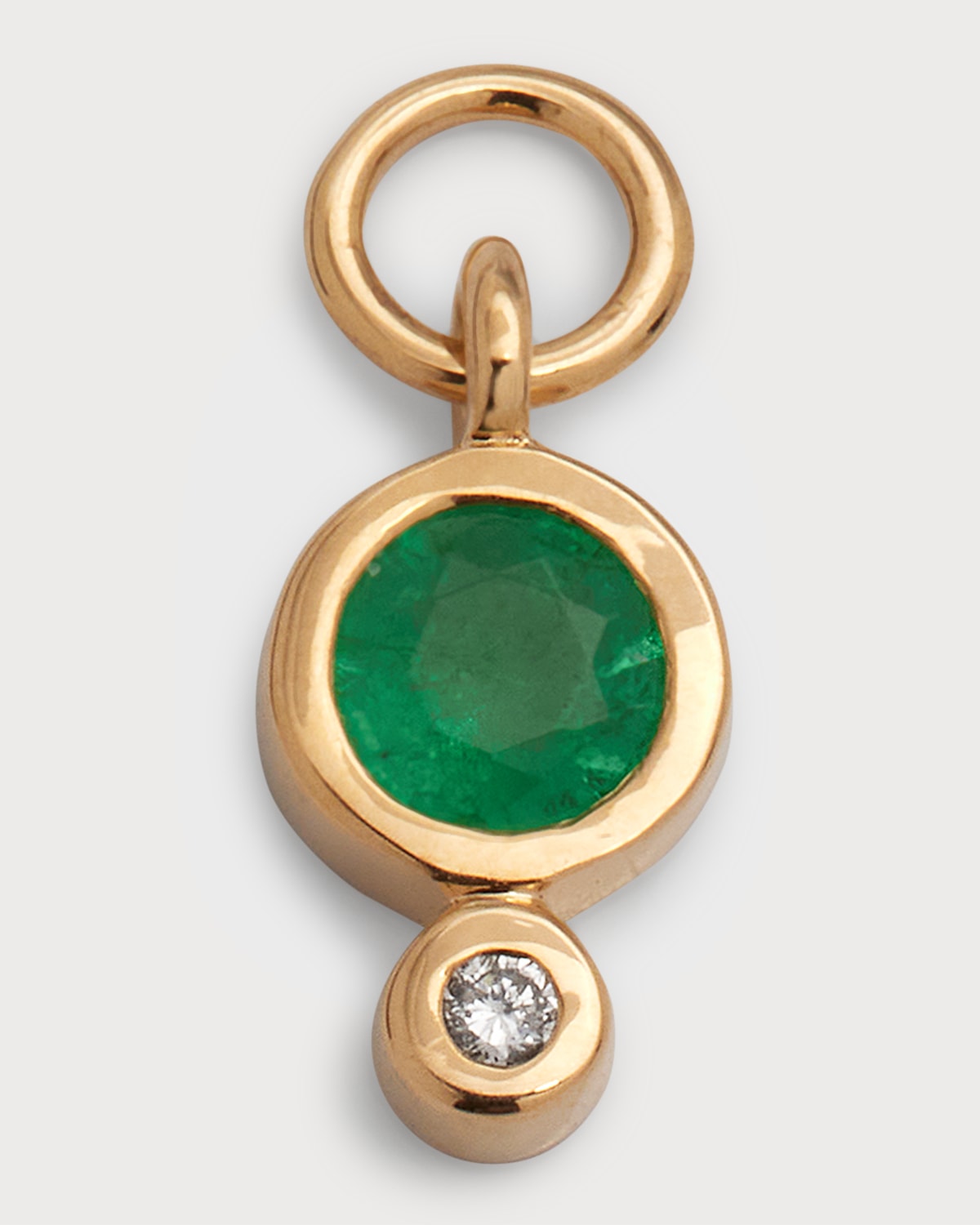14k Yellow Gold Tiny Emerald and Diamond Single Earring Charm