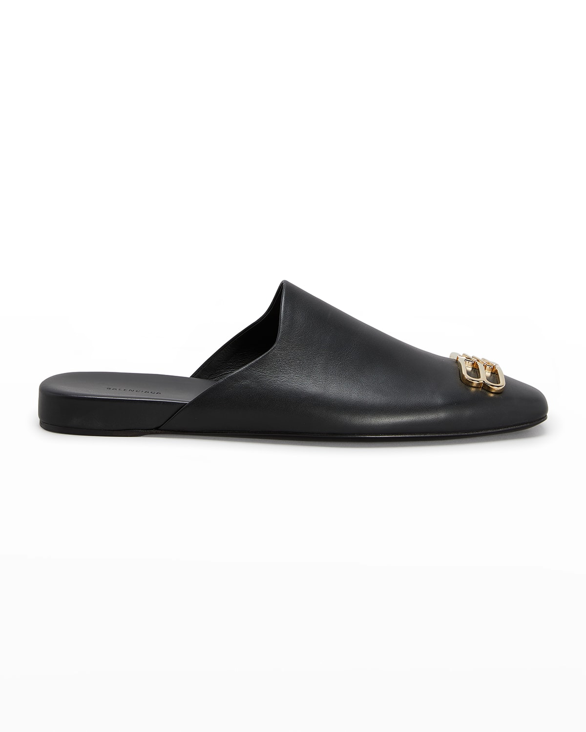 Balenciaga Men Black Leather Cosy Bb Slippers In Black