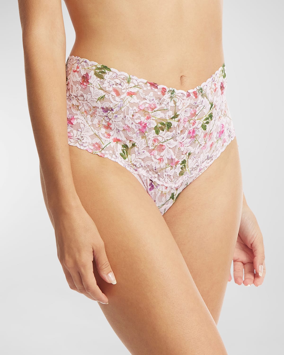 Hanky Panky Floral-print Lace Thong In Pink