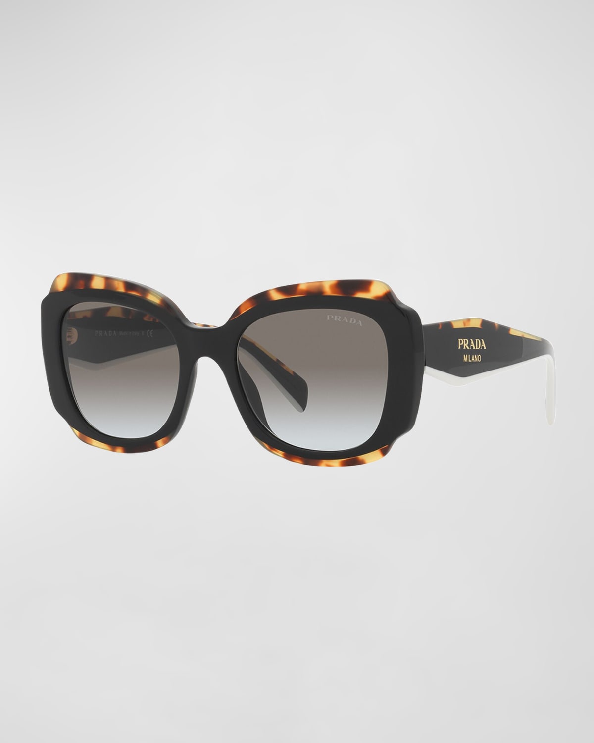 Shop Prada Bicolor Square Acetate Sunglasses In Black / Havana