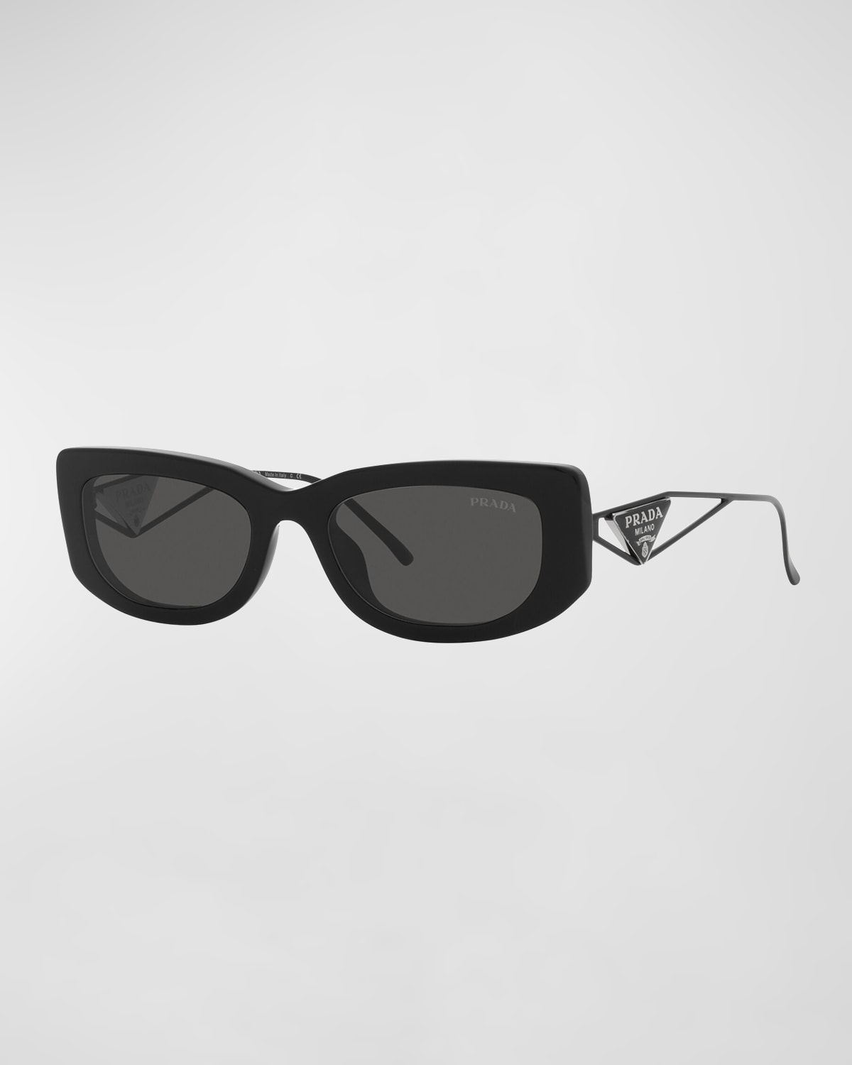 Shop Prada Triangle Logo Rectangle Acetate & Metal Sunglasses In Black