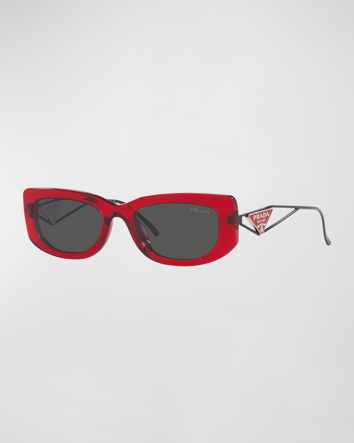 Prada Triangle Logo Rectangle Acetate & Metal Sunglasses In Crystal Fire