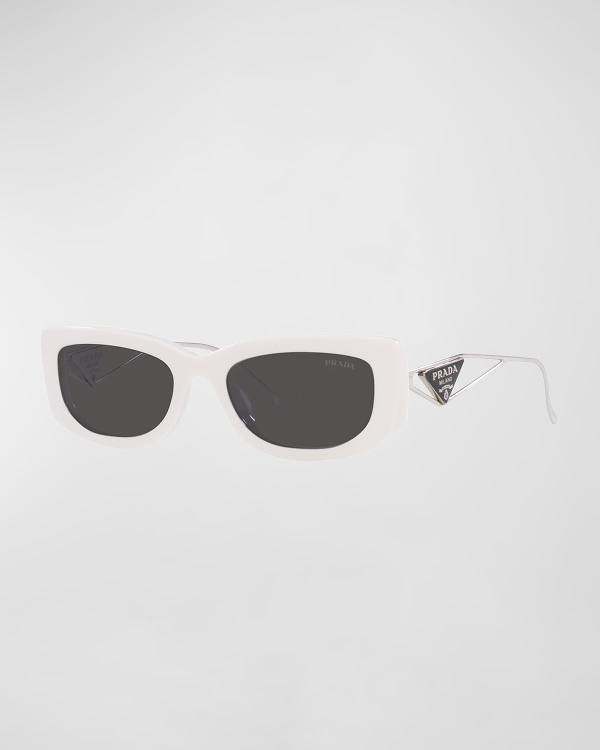 Prada Triangle Logo Rectangle Acetate & Metal Sunglasses In Bone