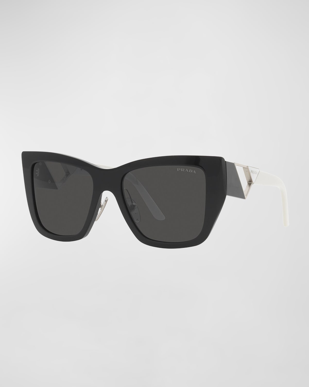 Prada Triangle Logo Square Acetate & Metal Sunglasses In Black