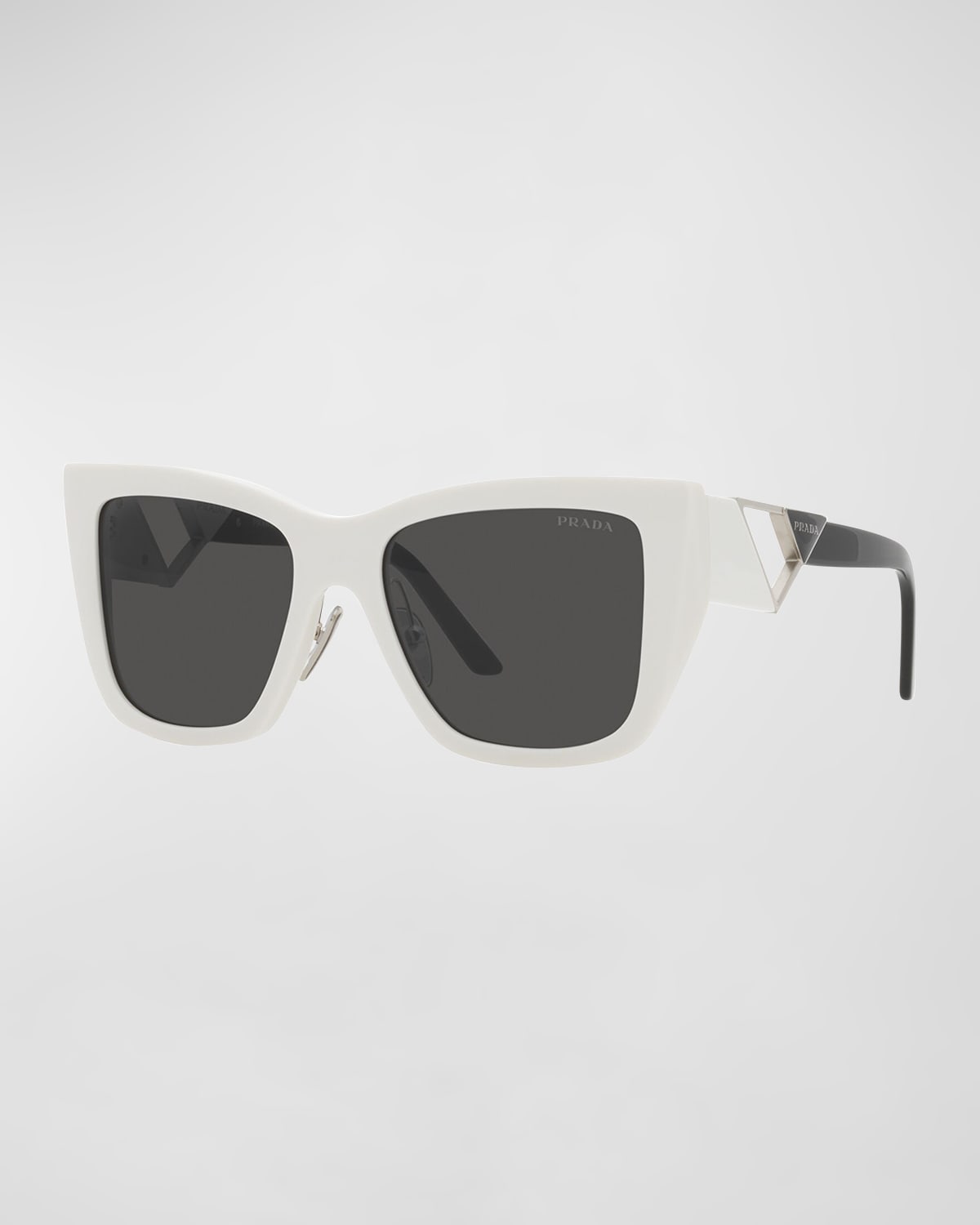 Prada Triangle Logo Square Acetate & Metal Sunglasses In Bone