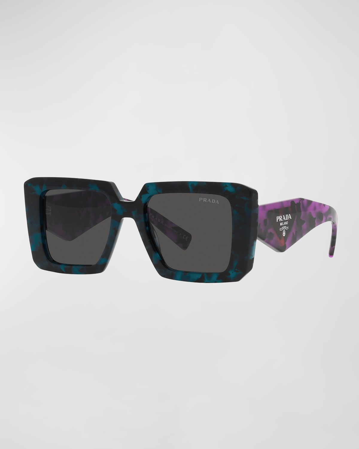 Shop Prada Square Acetate Sunglasses In Teal