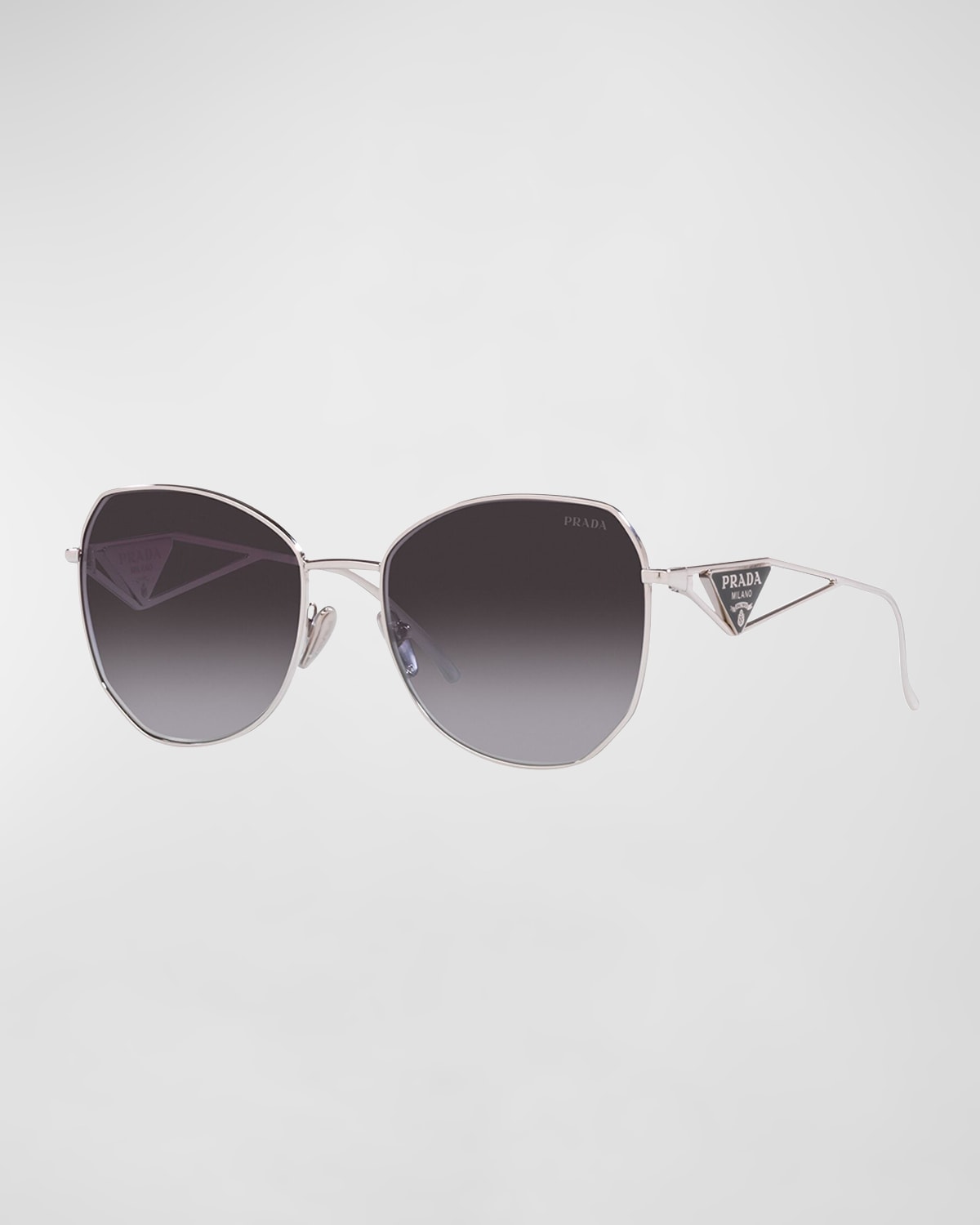 Shop Prada Triangle Logo Round Metal Sunglasses In Dark Grey