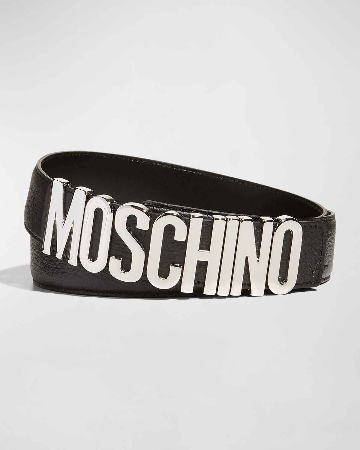 Shop Moschino Men's Leather Logo Belt In Black Multi