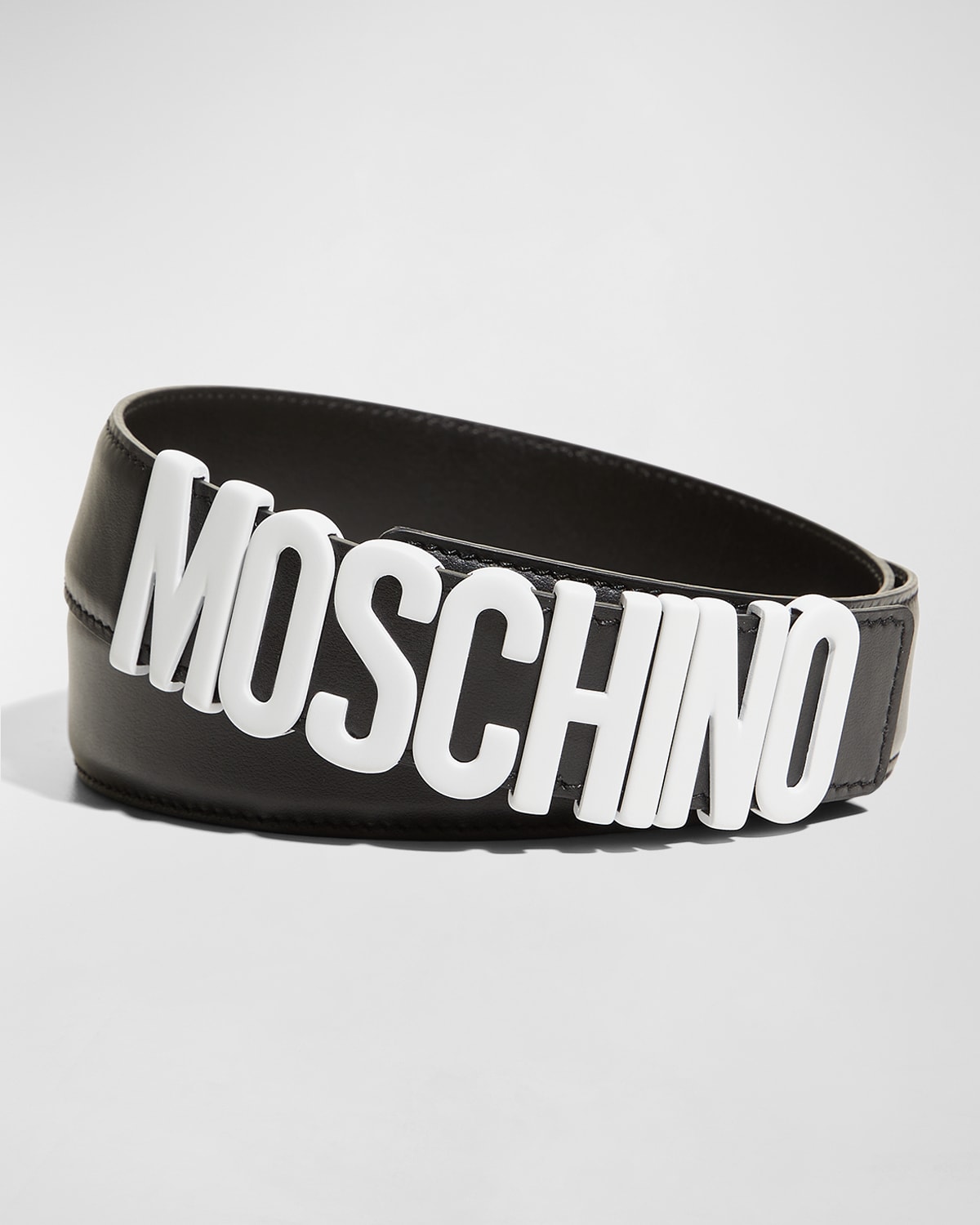 Shop Moschino Men's Leather Logo Belt In Black Multi