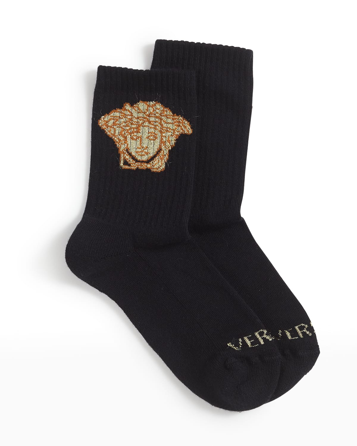 Versace Kid's Medusa Intarsia Rib-Knit Athletic Socks