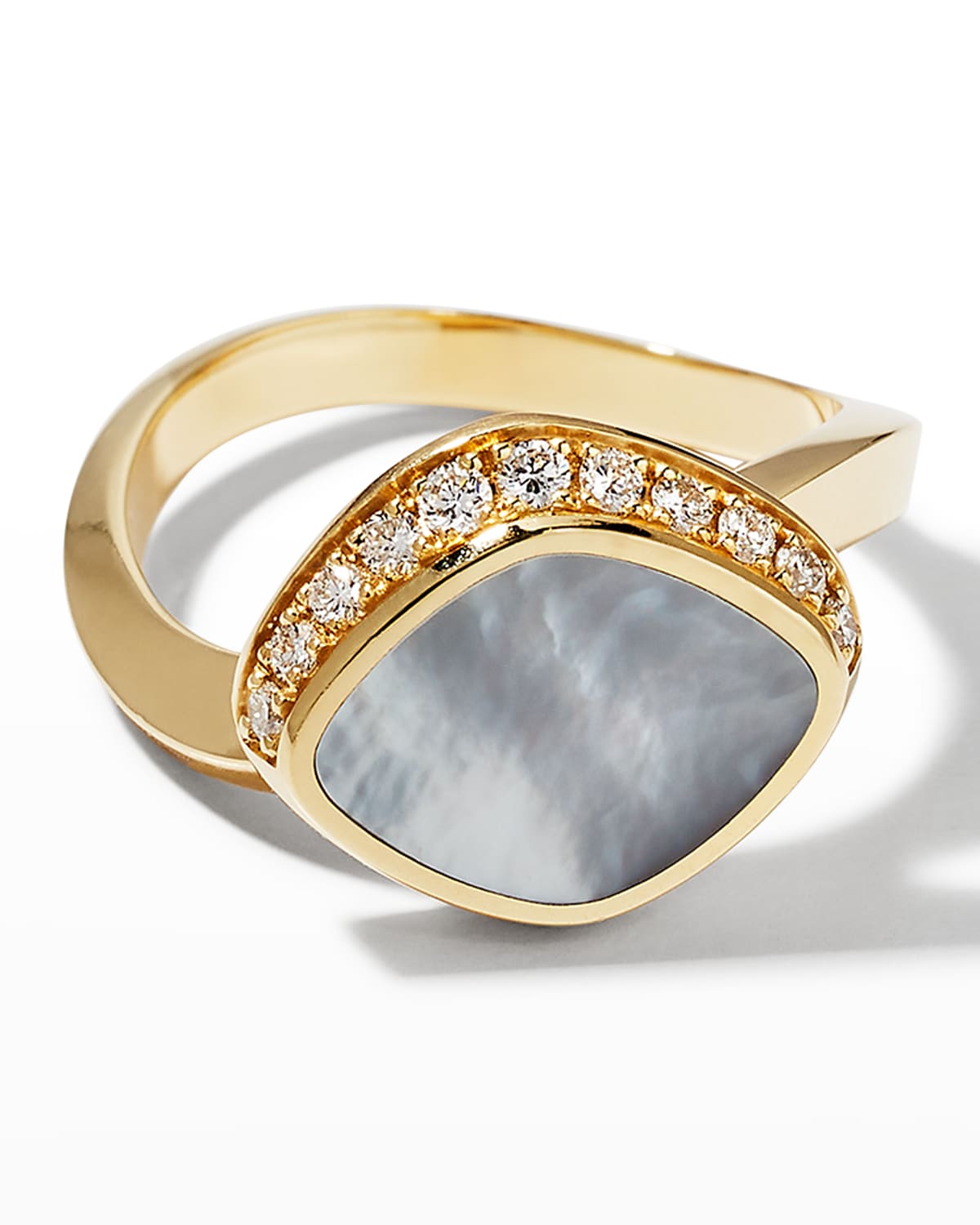 Vendorafa Yellow Gold Pebble Ring With Mother-of-pearl And Diamonds