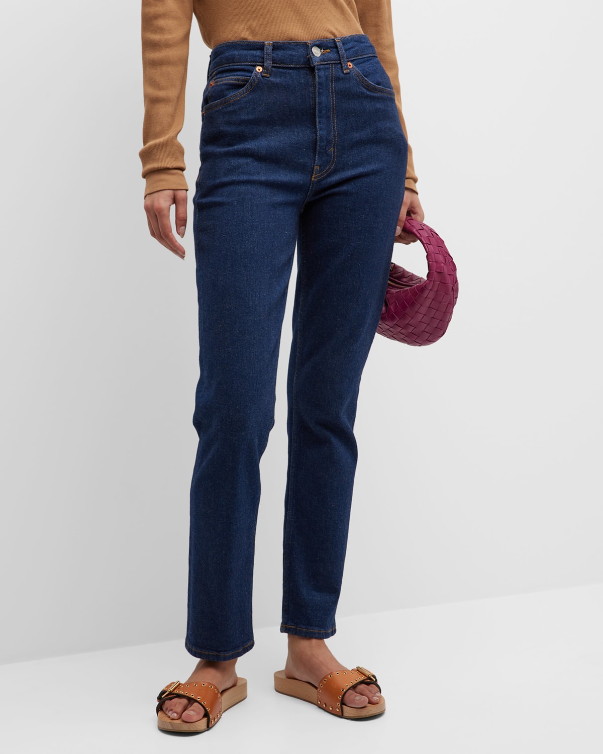 Shop Re/done 70s Straight Leg High Rise Jeans In Rigid Like