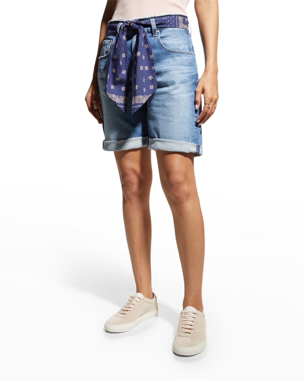 Ag Sloane Belted High Waist Denim Shorts In Venice Canal Belt