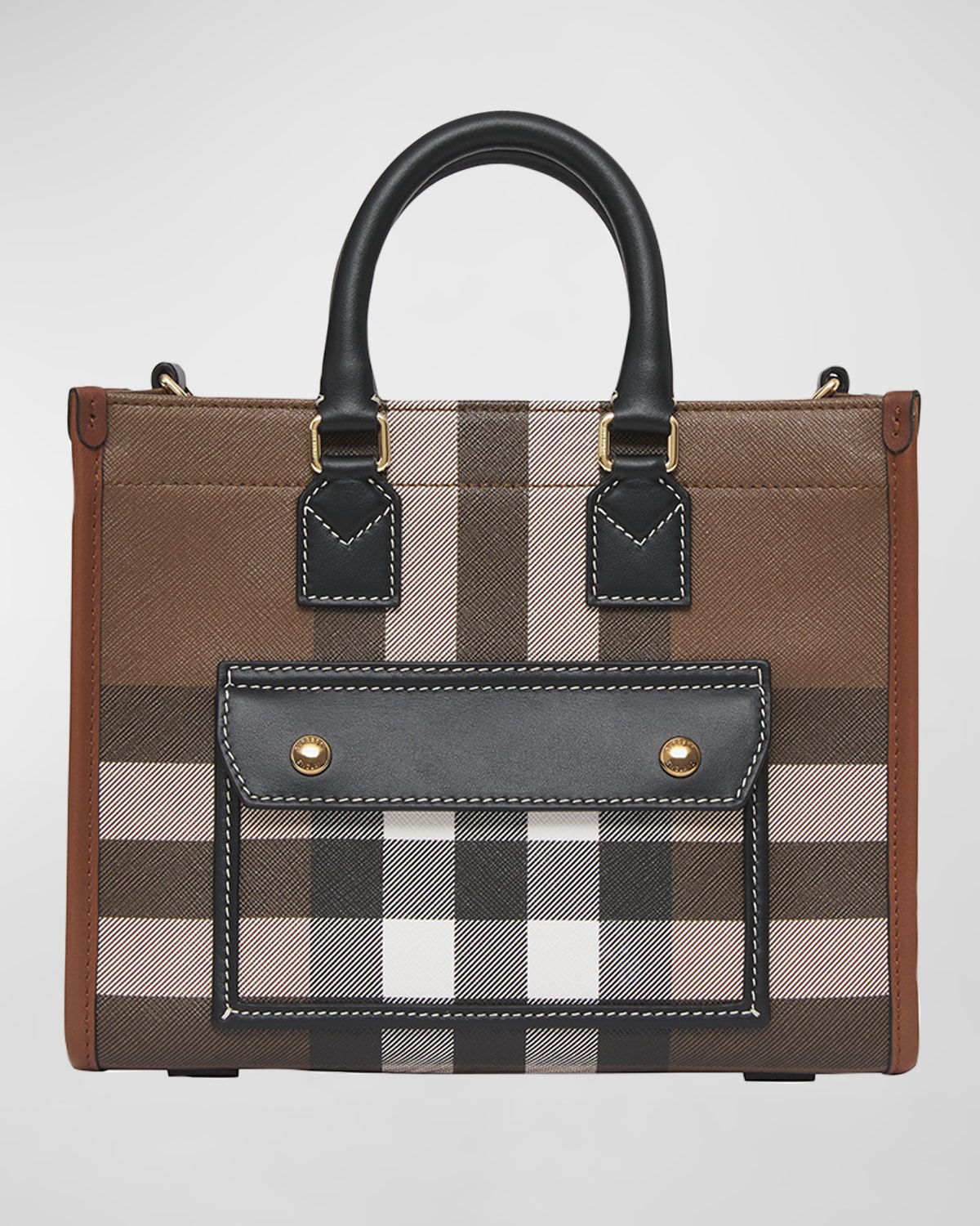 Burberry Freya E-canvas Check Tote Bag In Dark Birch Brown