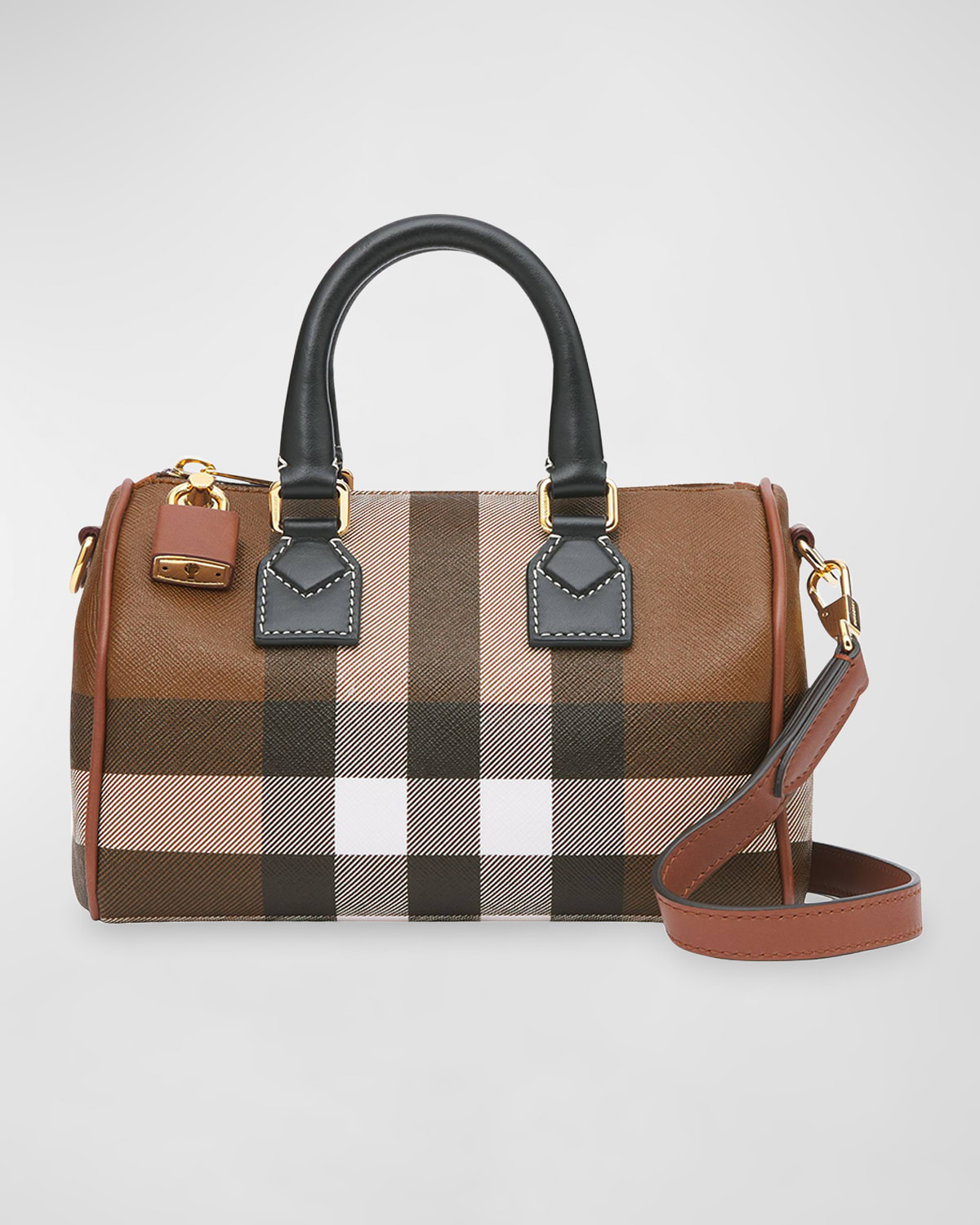 Burberry Check E-canvas Bowling Top-handle Bag In Dark Birch Brown