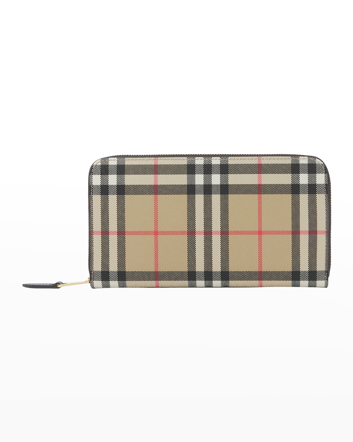 Elmore Vintage Check And Leather Ziparound Wallet In Beige Multi