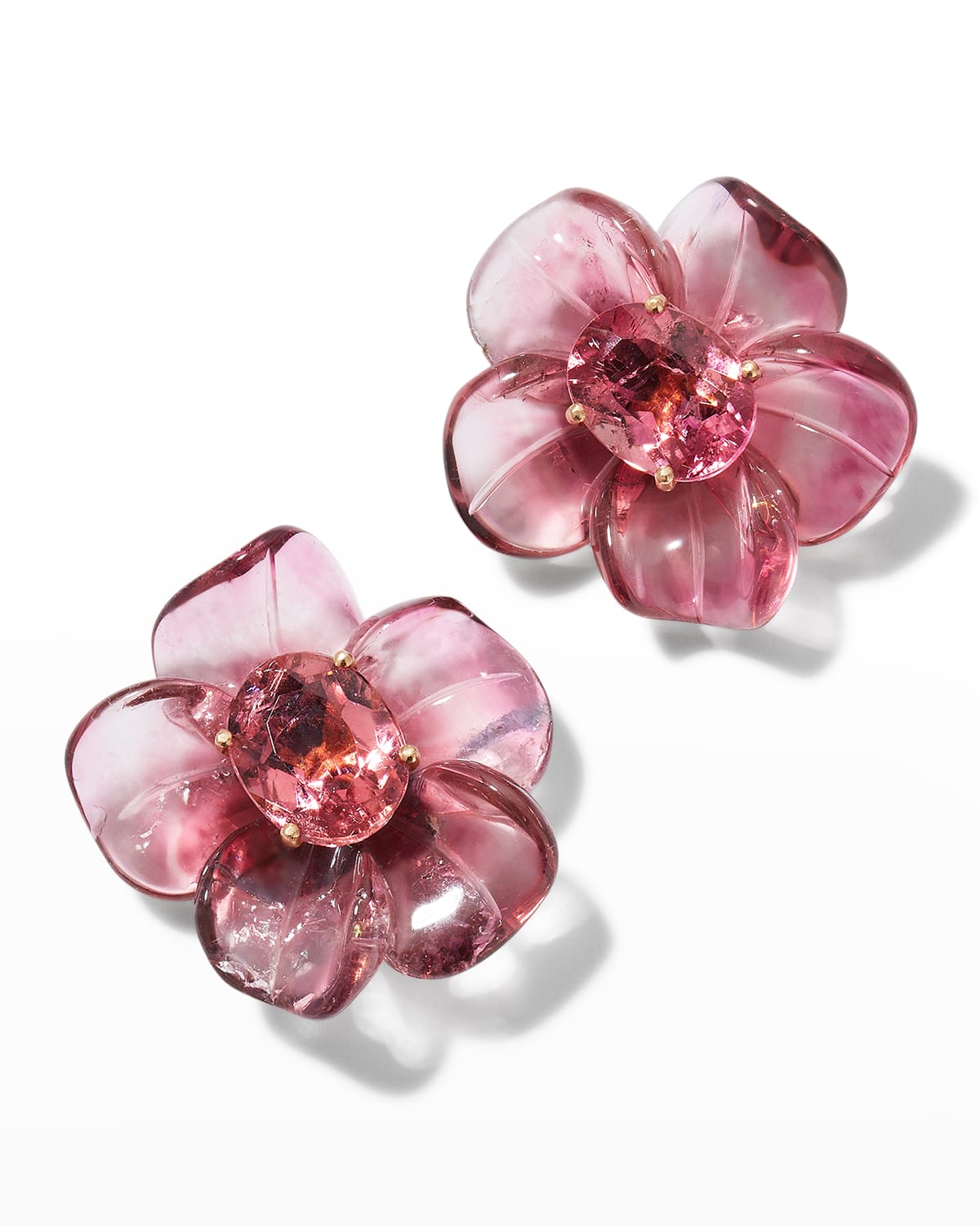 Irene Neuwirth Tropical Flower One-of-a-kind Rose Gold Post Earrings With Bicolor Pink Tourmaline Flowers And Cente
