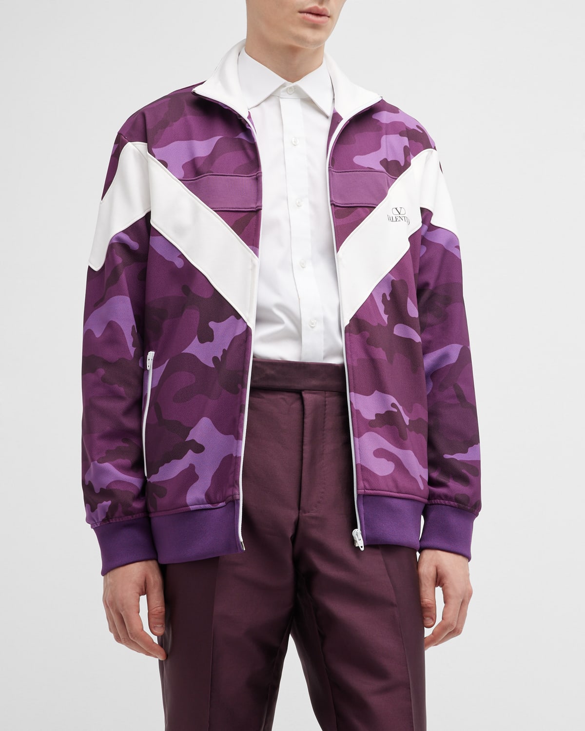 Valentino Men's Terry Camo V-stripe Track Jacket In Purple