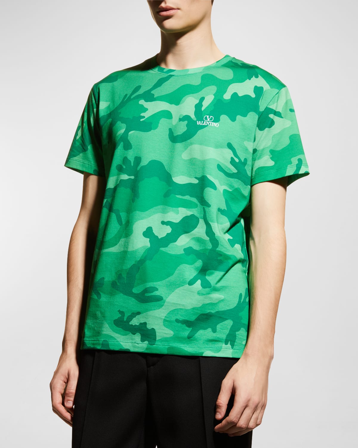 vidnesbyrd gas Besætte Valentino Camouflage-print Brand-print Cotton-jersey T-shirt In Emerald Camo  | ModeSens