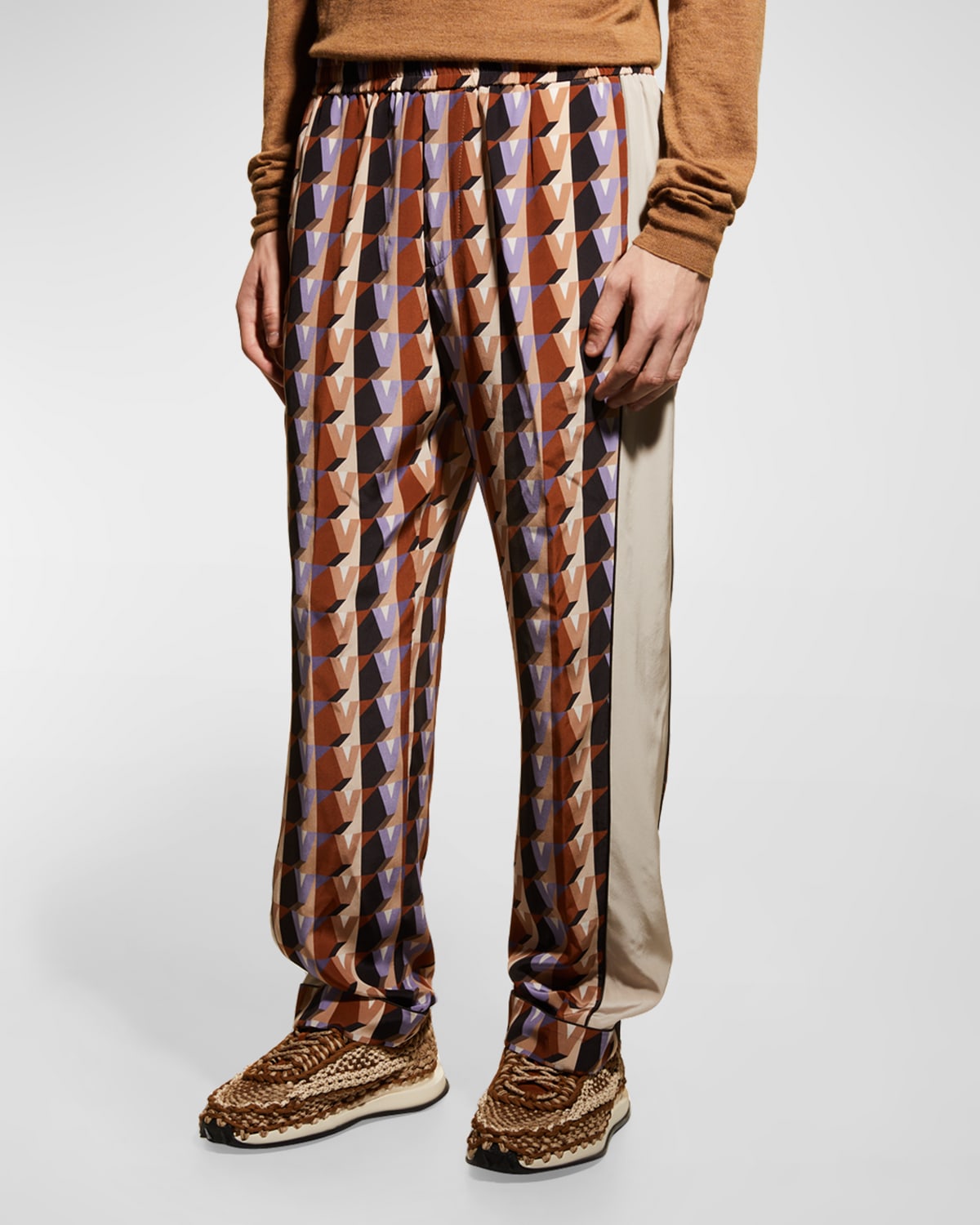 Valentino Men's Silk Monogram Pajama Pants