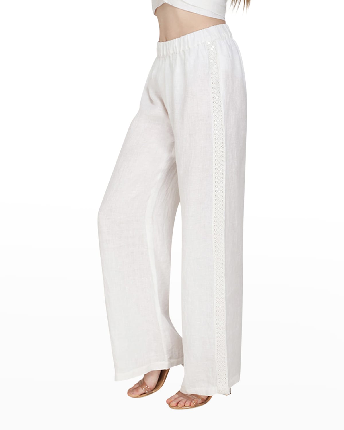 Flora Bella Pedrissa Linen Elastic Waist Sequined-Lace Side Pants