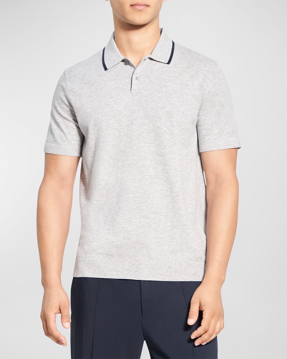 Theory Goris Tipped Solid Polo In Slv Ht/blt