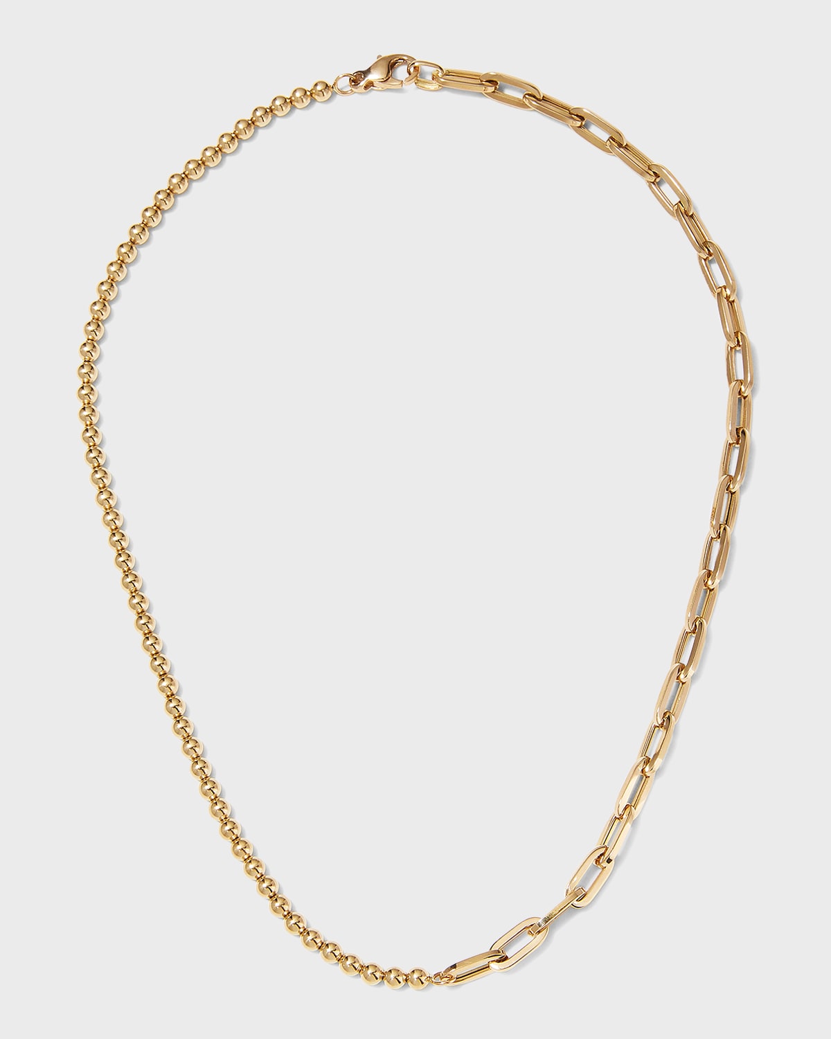 Fern Freeman Jewelry Yellow Gold Half Small Ball Half Small Oval-Link Necklace