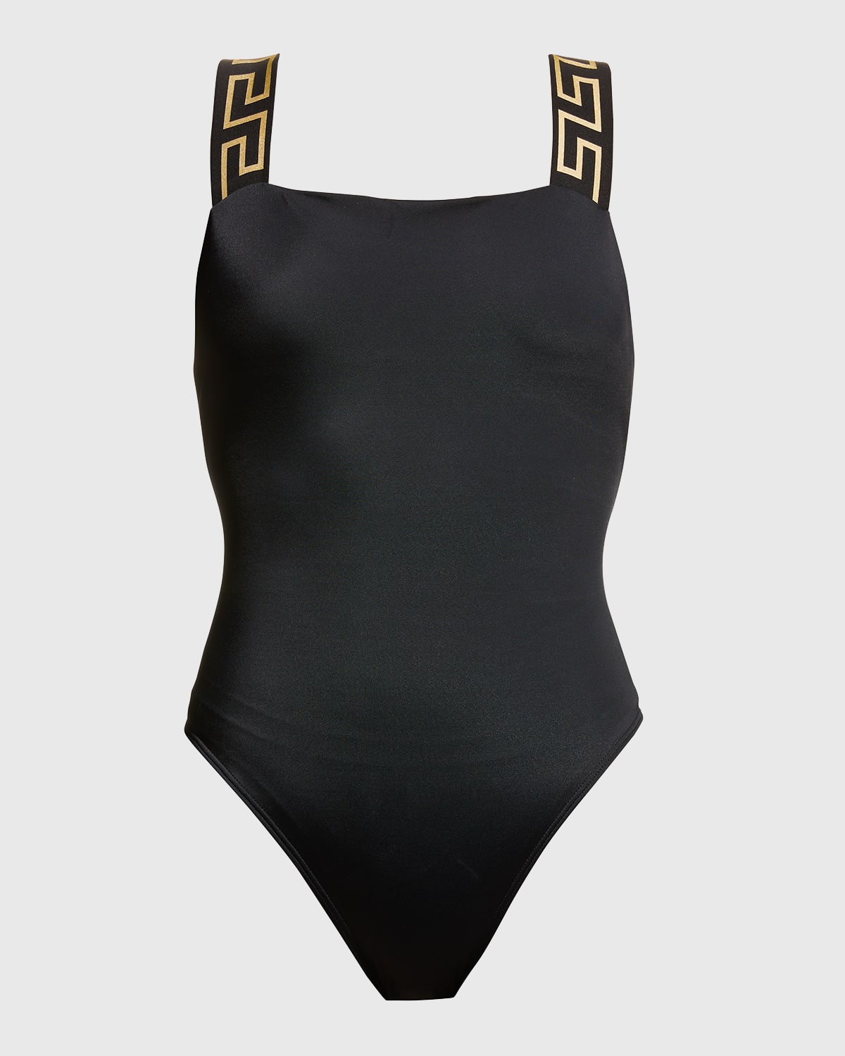 Versace Greca Strap One-Piece Swimsuit in A1008 Black | Smart Closet