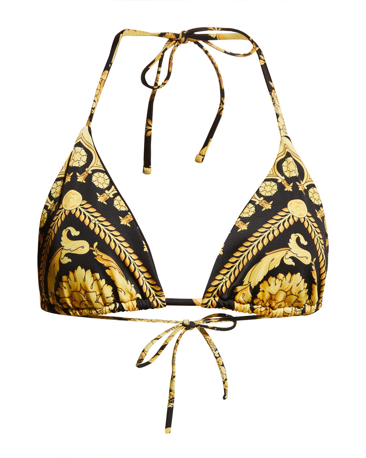 Shop Versace Barocco Triangle Bikini Top In Gold Print