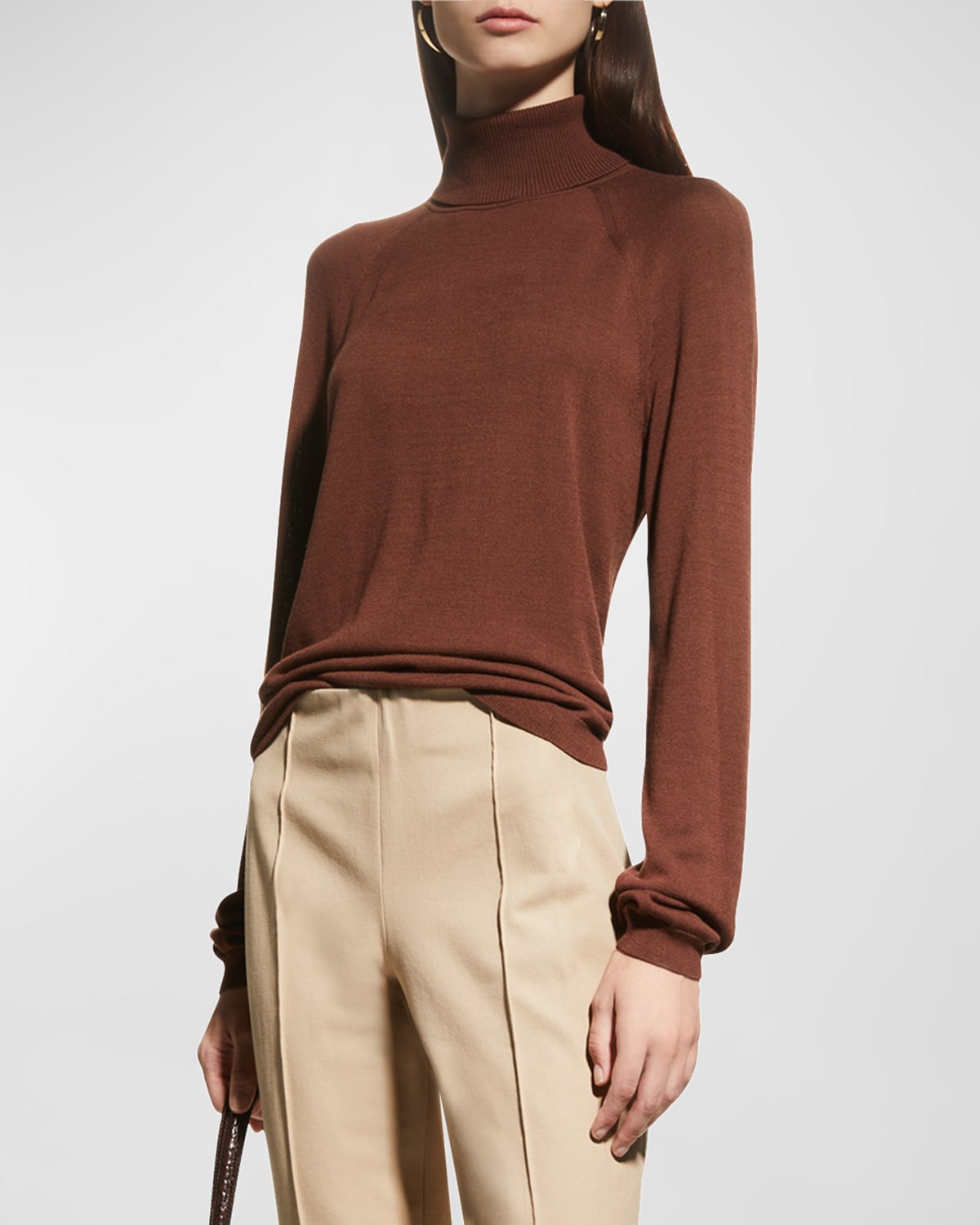 Lafayette 148 Knit Raglan-sleeve Turtleneck Sweater In Copper Dust