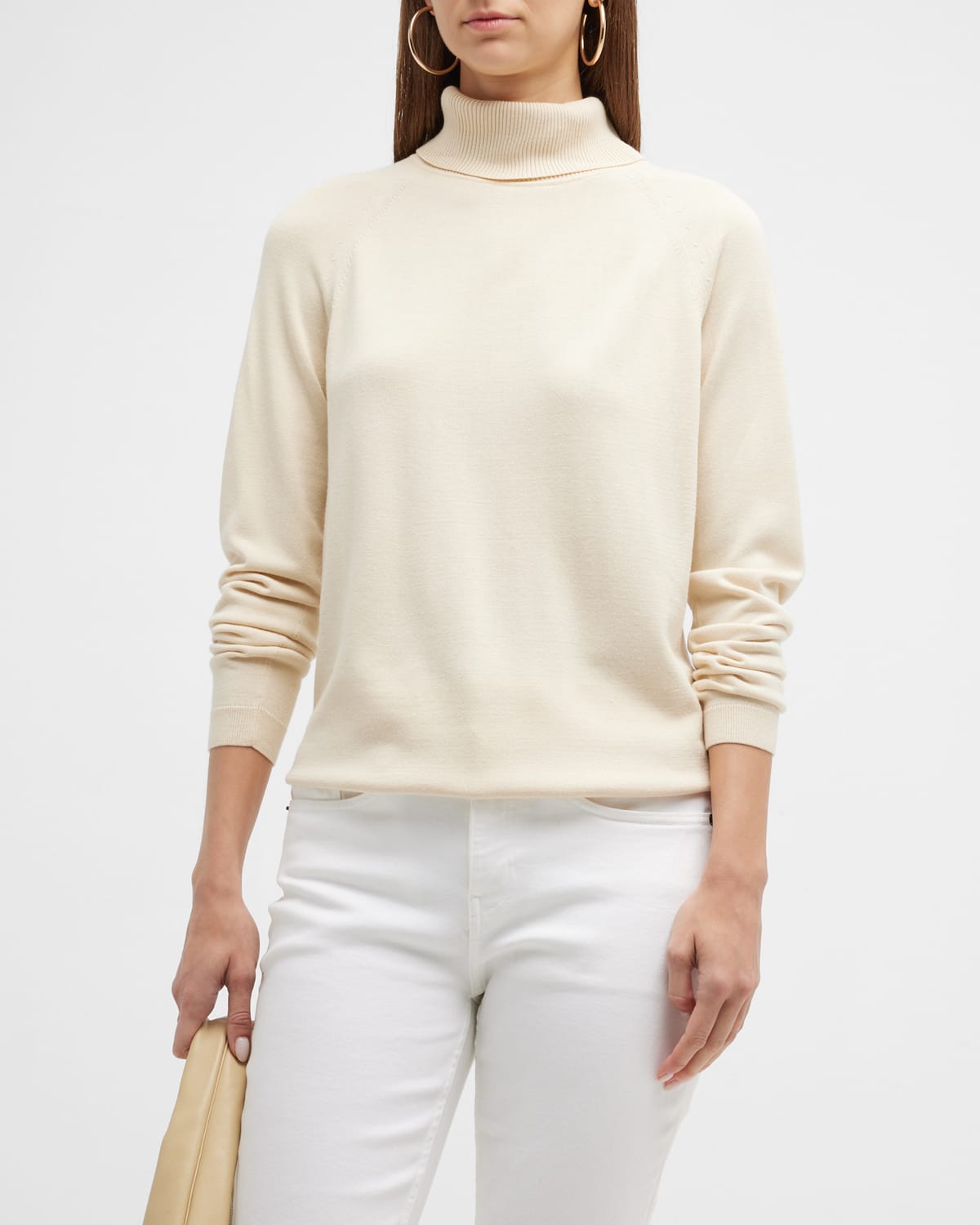 Lafayette 148 Knit Raglan-sleeve Turtleneck Jumper In Buff