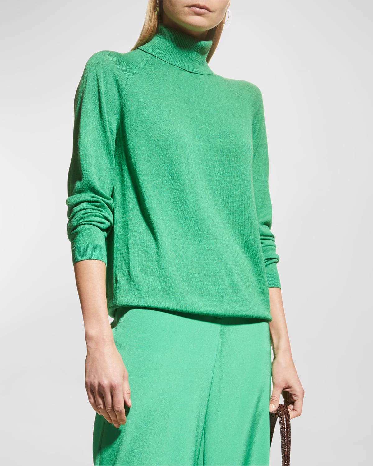 Lafayette 148 Knit Raglan-sleeve Turtleneck Sweater In Garden Green