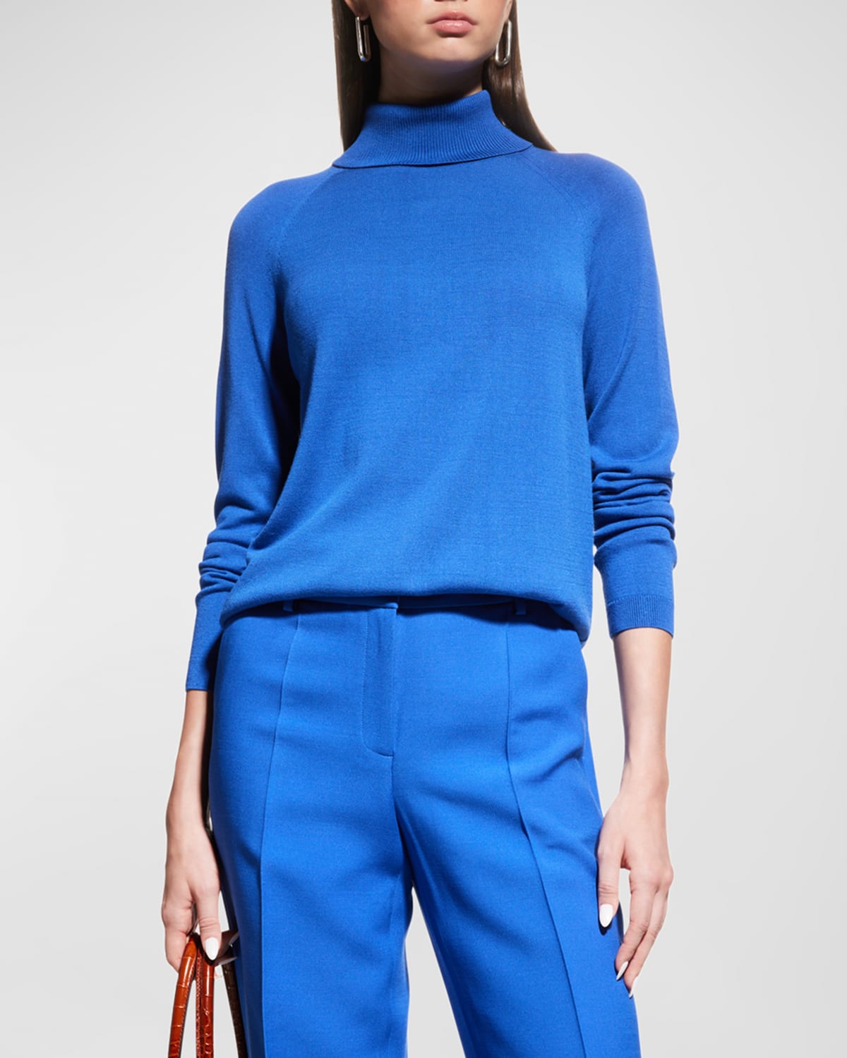 Shop Lafayette 148 Knit Raglan-sleeve Turtleneck Sweater In Tile Blue