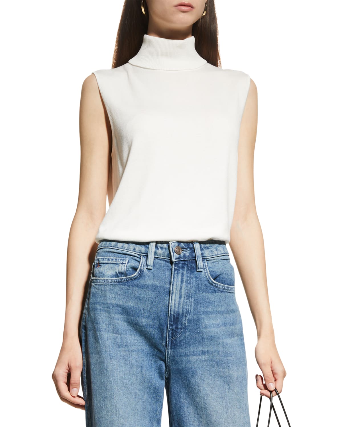 Lafayette 148 Sleeveless Knit Turtleneck Shell In Cloud