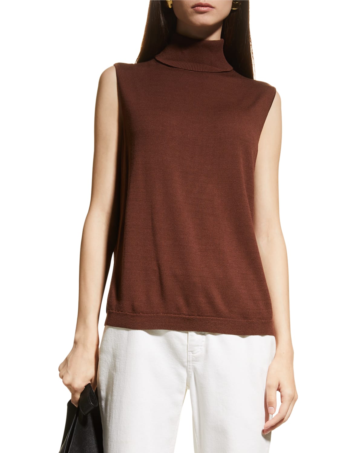 Lafayette 148 Sleeveless Knit Turtleneck Shell In Copper Dust