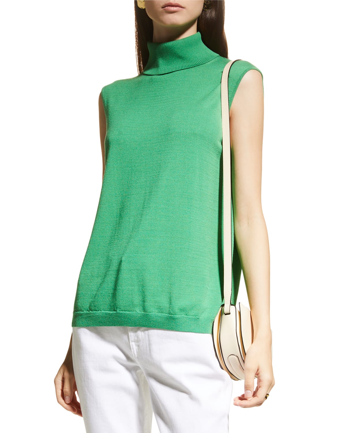 Lafayette 148 Sleeveless Knit Turtleneck Shell In Garden Green